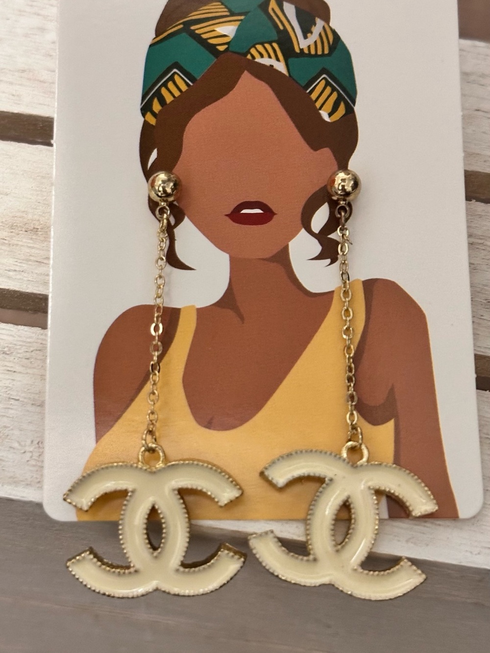 Gold Chain Drop Earrings with Cream Double-CC Motif